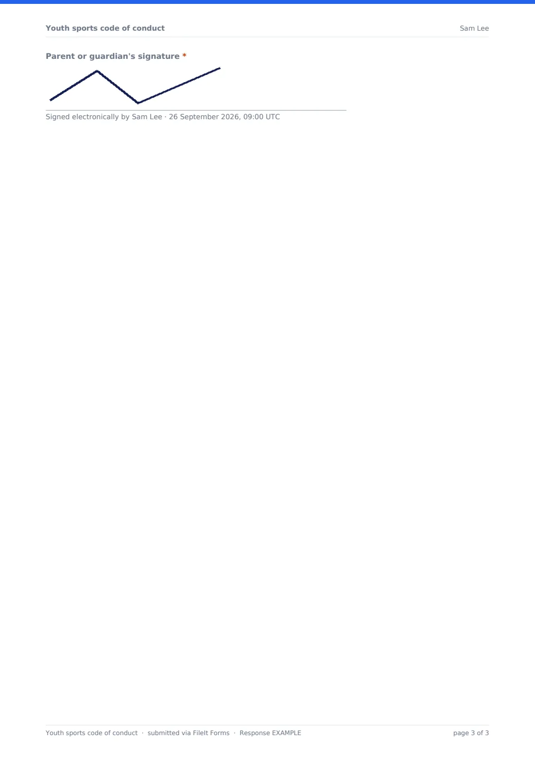 Youth sports code of conduct — example response PDF, page 3 of 3