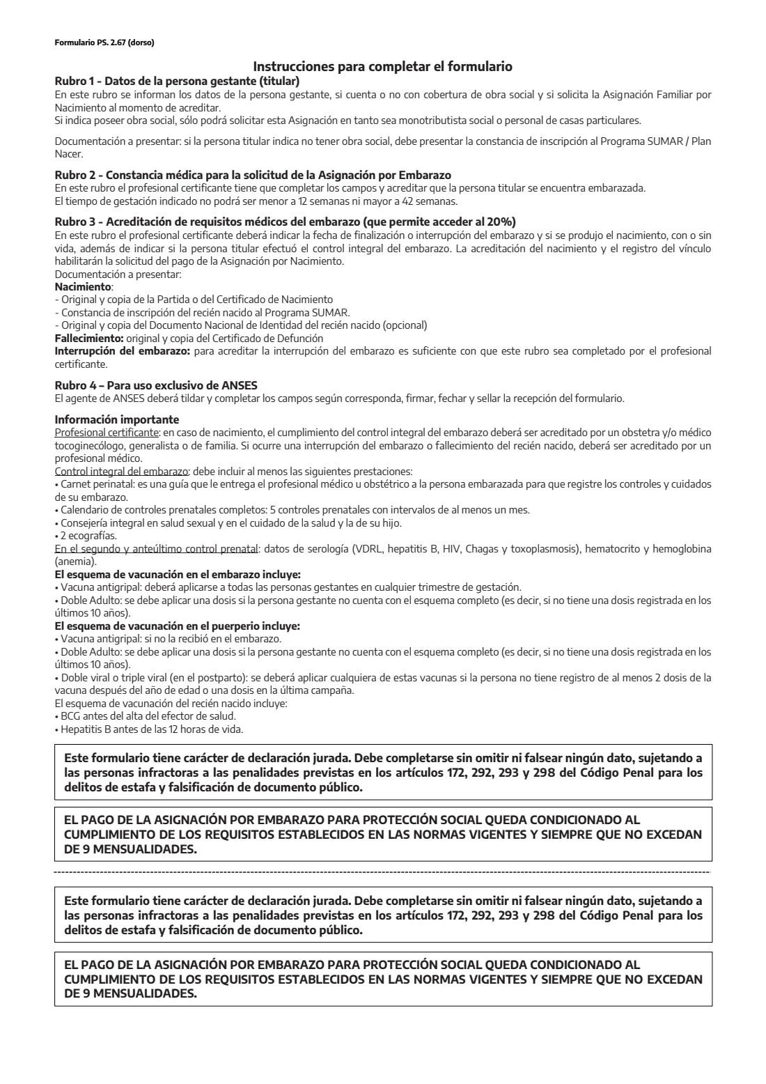 PS 2.67 pregnancy allowance application (2026) Solicitud de la Asignación por Embarazo para Protección Social (Formulario PS. 2.67) — page 2 of 2