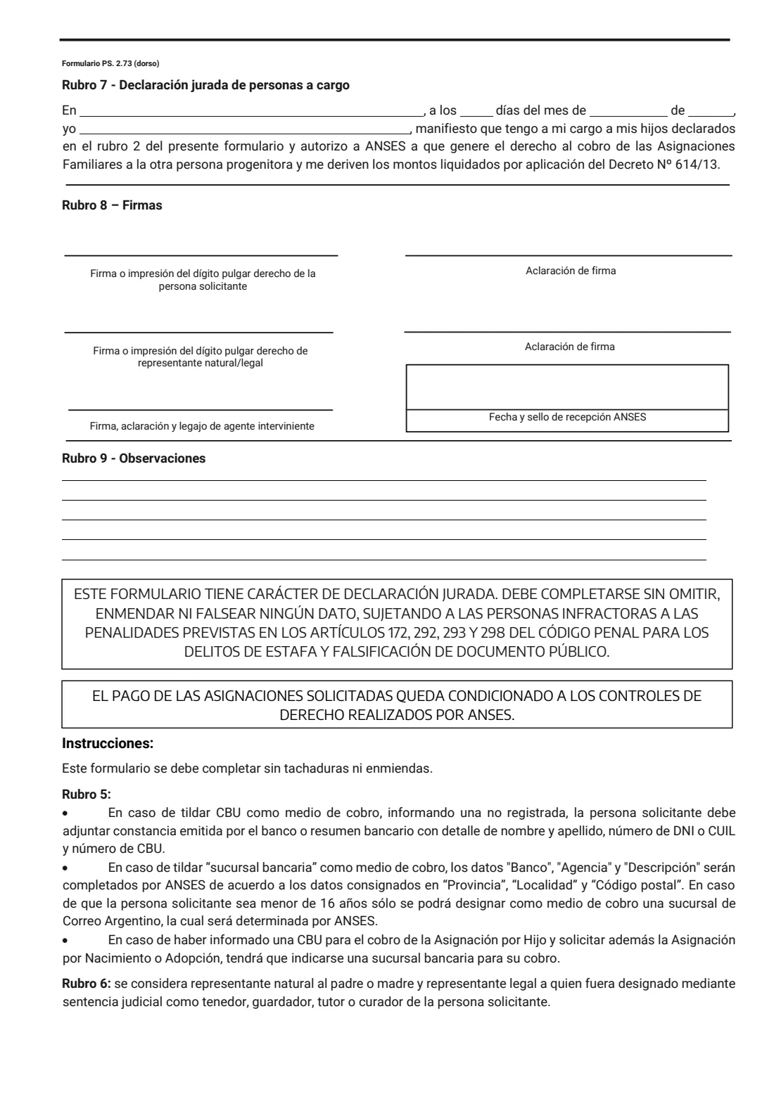 PS 2.73 family allowances (Decree 614/13) (2026) Solicitud de asignaciones por aplicación del Decreto 614/13 (Formulario PS. 2.73) — page 2 of 4