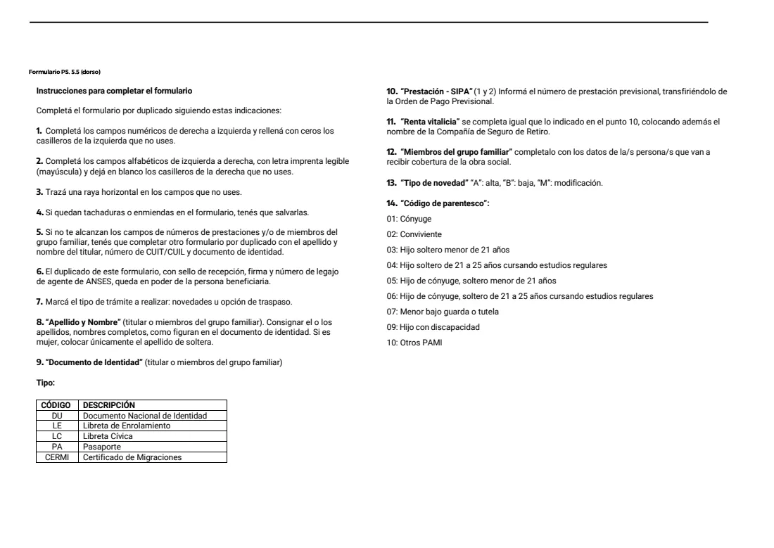 PS 5.5 retiree health insurer changes or switch (2026) Obra Social — Novedades / Opción de traspaso (Formulario PS 5.5) — page 2 of 2