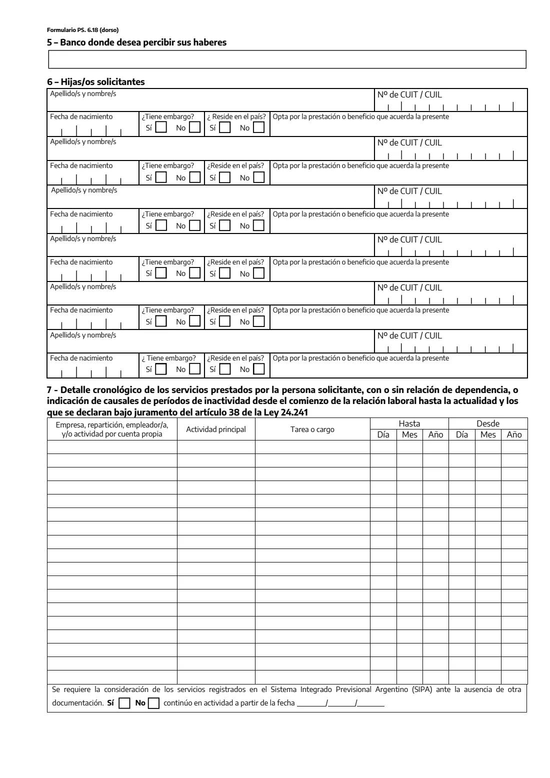 PS 6.18 pension benefit application (2026) Solicitud de Prestaciones Previsionales (Formulario PS. 6.18) — page 2 of 4
