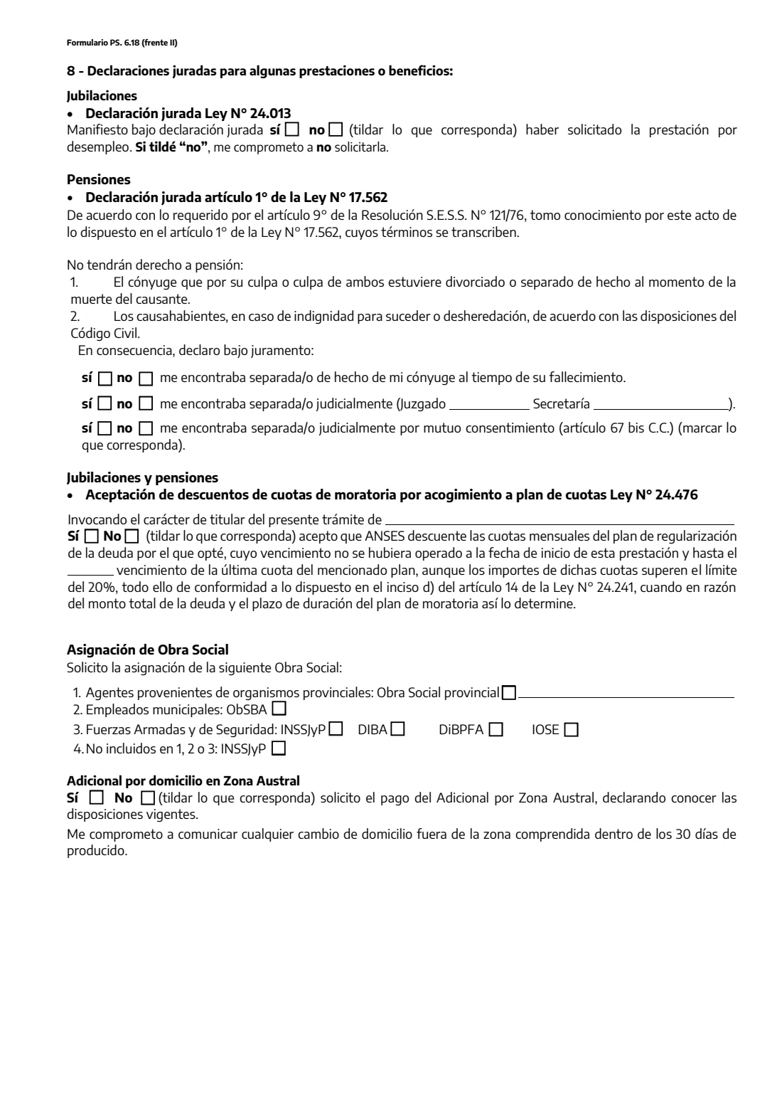 PS 6.18 pension benefit application (2026) Solicitud de Prestaciones Previsionales (Formulario PS. 6.18) — page 3 of 4