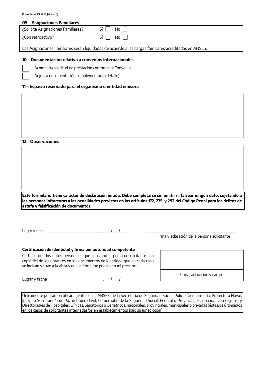 PS 6.18 pension benefit application (2026) Solicitud de Prestaciones Previsionales (Formulario PS. 6.18) — page 4 of 4