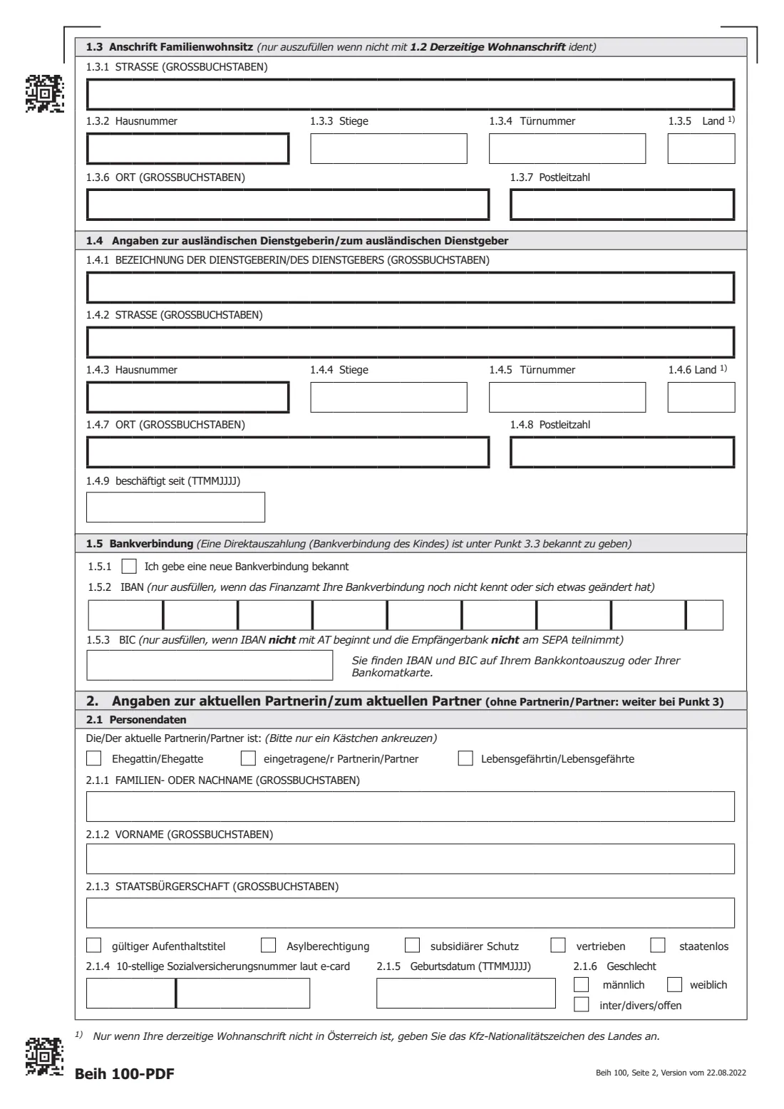 Beih 100 — Antrag auf Familienbeihilfe (family allowance) (2022) Beih 100 — Familienbeihilfe (Zuerkennung/Änderung/Wegfall) — page 2 of 4