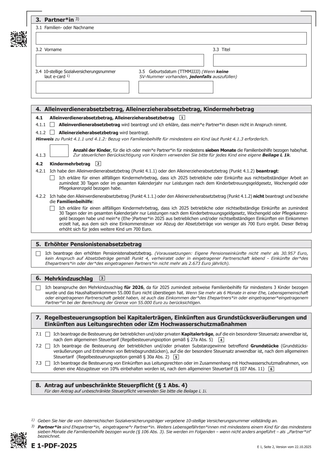 E 1 (2025) — income tax return (2025) Income tax return 2025 (Einkommensteuererklärung für 2025, E 1) — page 2 of 9