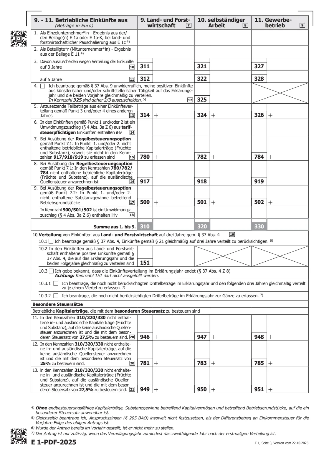 E 1 (2025) — income tax return (2025) Income tax return 2025 (Einkommensteuererklärung für 2025, E 1) — page 3 of 9
