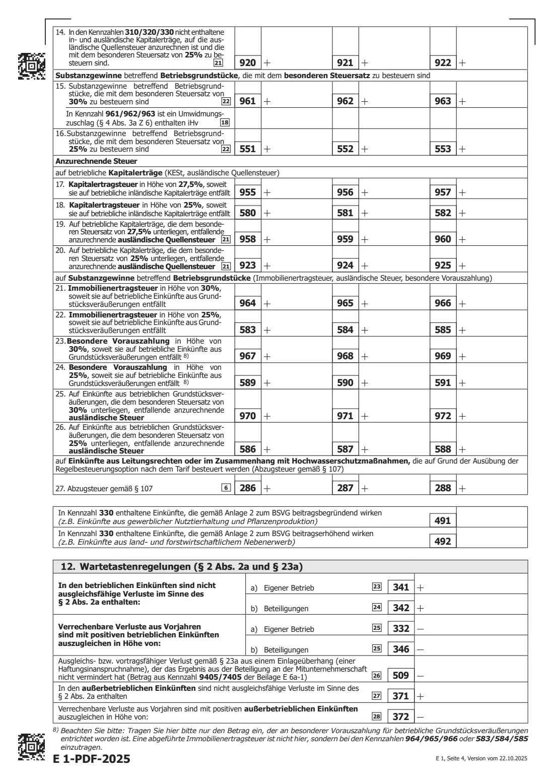 E 1 (2025) — income tax return (2025) Income tax return 2025 (Einkommensteuererklärung für 2025, E 1) — page 4 of 9