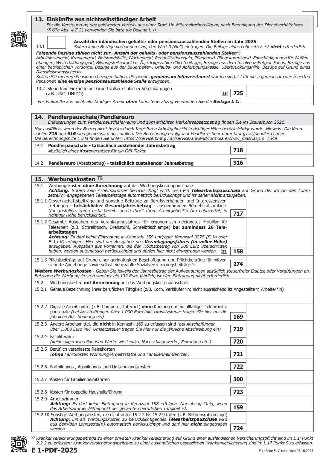 E 1 (2025) — income tax return (2025) Income tax return 2025 (Einkommensteuererklärung für 2025, E 1) — page 5 of 9