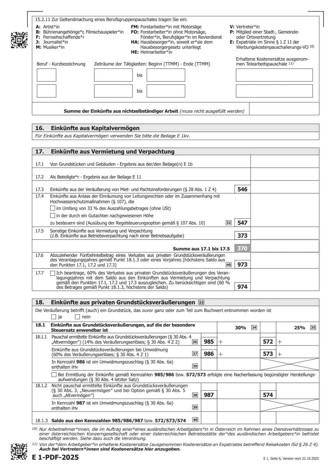 E 1 (2025) — income tax return (2025) Income tax return 2025 (Einkommensteuererklärung für 2025, E 1) — page 6 of 9