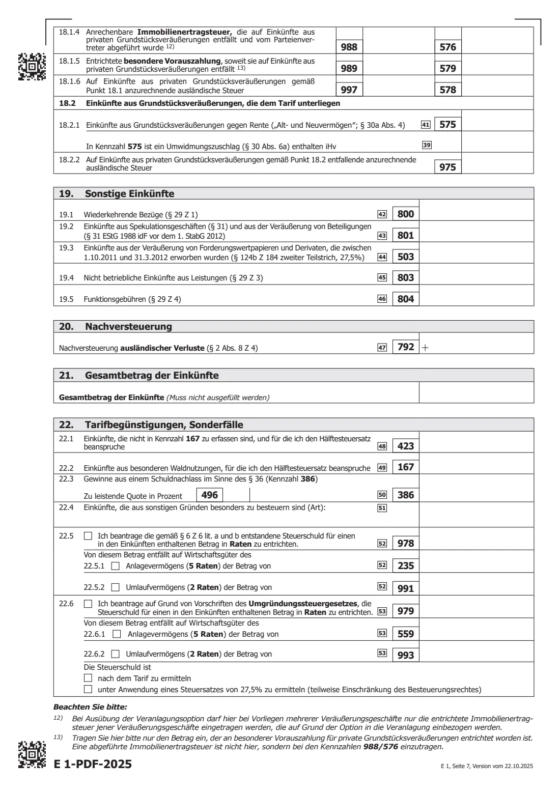 E 1 (2025) — income tax return (2025) Income tax return 2025 (Einkommensteuererklärung für 2025, E 1) — page 7 of 9