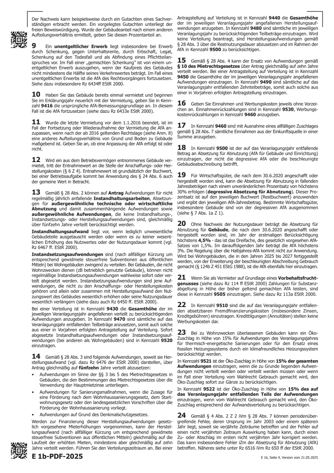 E 1b (2025) — rental income (2025) Annex for rental income 2025 (Beilage E 1b - Einkünfte aus Vermietung und Verpachtung) — page 4 of 4