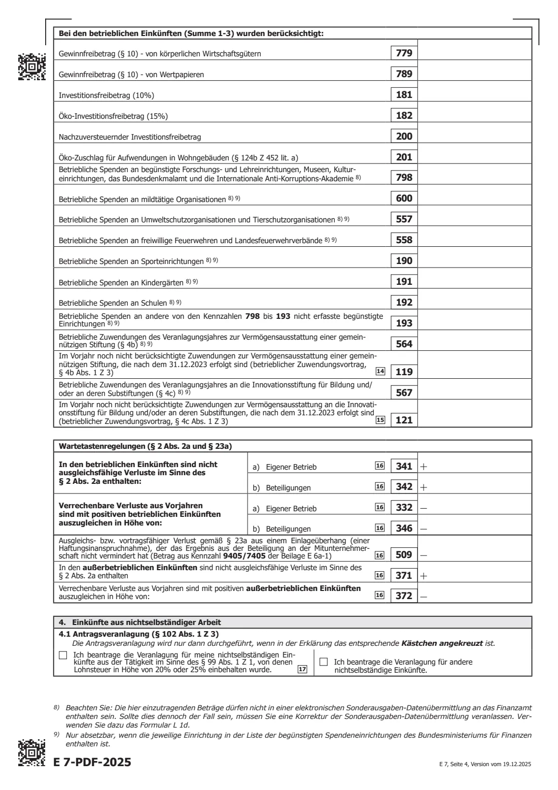 E 7 — income tax return 2025 (non-residents) (2025) E 7 Einkommensteuererklärung für 2025 (bei beschränkter Steuerpflicht) — income tax return 2025 for people with limited tax liability (non-residents) — page 4 of 8