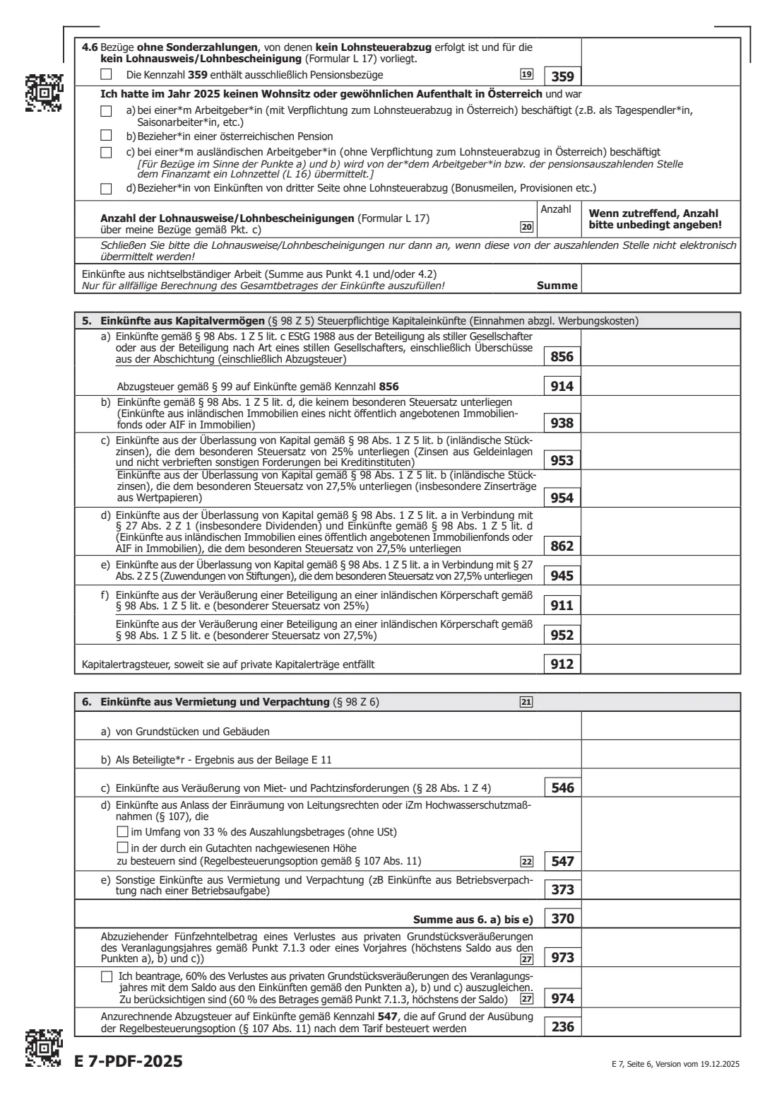 E 7 — income tax return 2025 (non-residents) (2025) E 7 Einkommensteuererklärung für 2025 (bei beschränkter Steuerpflicht) — income tax return 2025 for people with limited tax liability (non-residents) — page 6 of 8