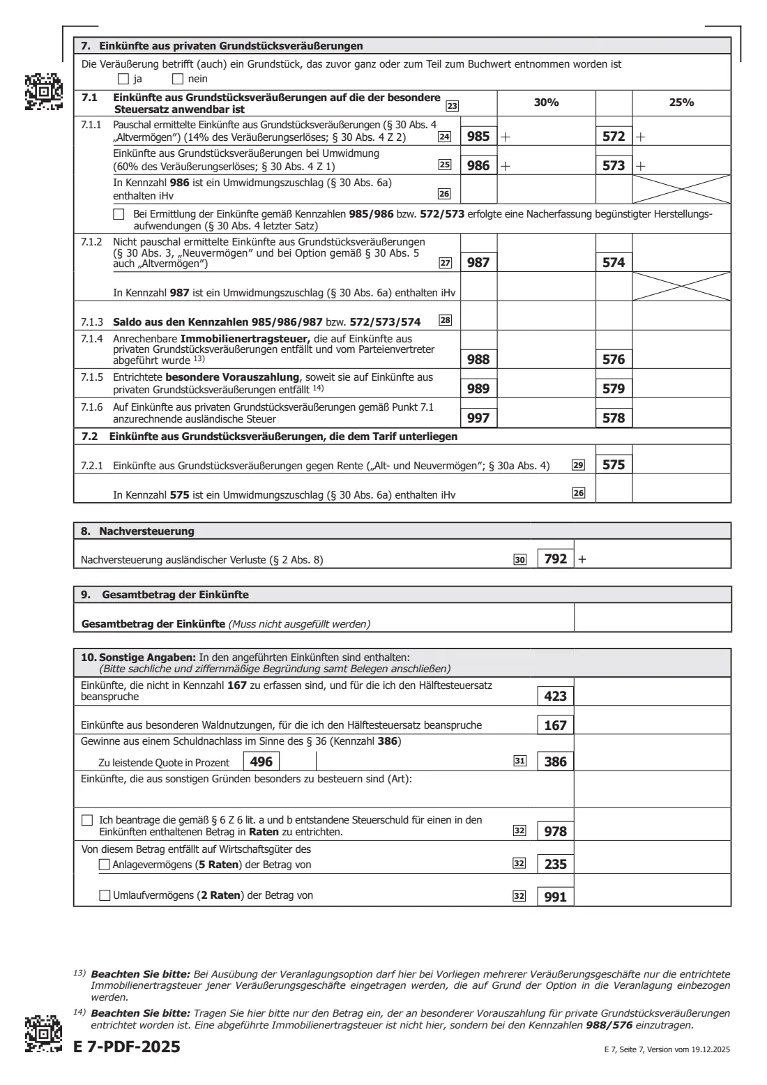 E 7 — income tax return 2025 (non-residents) (2025) E 7 Einkommensteuererklärung für 2025 (bei beschränkter Steuerpflicht) — income tax return 2025 for people with limited tax liability (non-residents) — page 7 of 8
