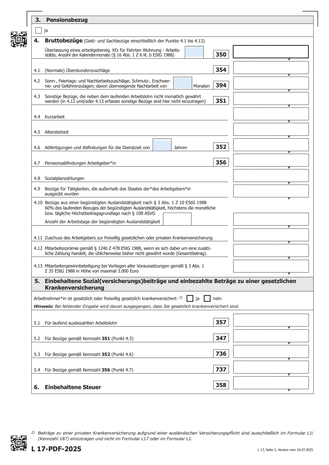L 17 — Lohnausweis (pay statement) 2025 (2025) L 17 Lohnausweis / Lohnbescheinigung 2025 (employer's annual pay statement for 2025) — page 2 of 3