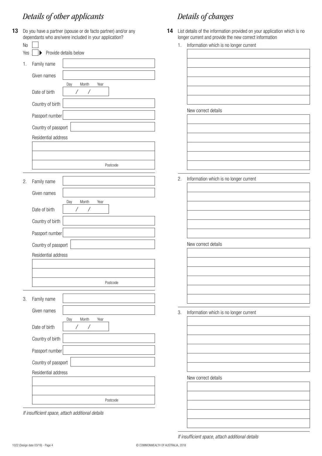 Form 1022 — Notification of changes in circumstances (2018) Notification of changes in circumstances (Section 104 of the Migration Act 1958) — page 4 of 5