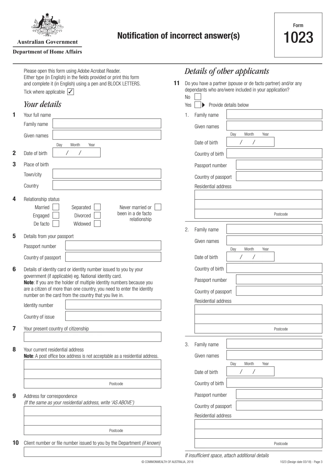 Form 1023 — notification of incorrect answers (2018) Notification of incorrect answer(s) — page 3 of 4