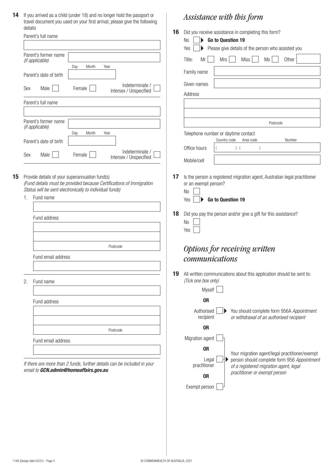 Form 1194 — Certification of Immigration Status (DASP) (2021) Certification of Immigration Status — page 4 of 5