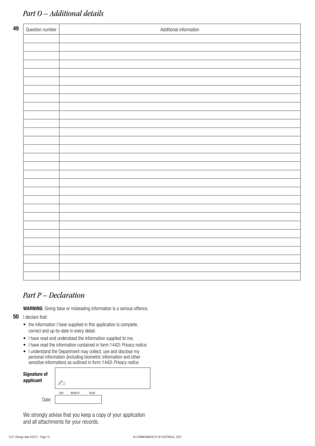 Form 1221 — additional personal particulars (2021) Additional personal particulars information — page 10 of 10