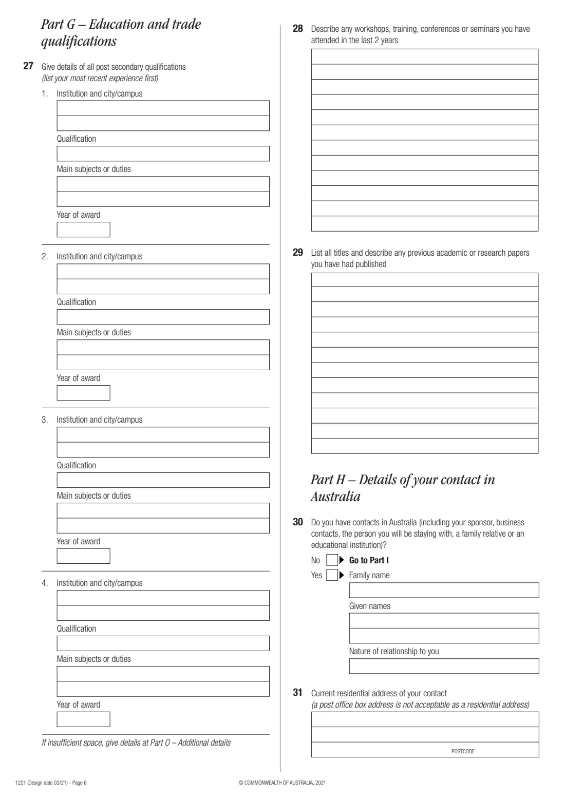 Form 1221 — additional personal particulars (2021) Additional personal particulars information — page 6 of 10