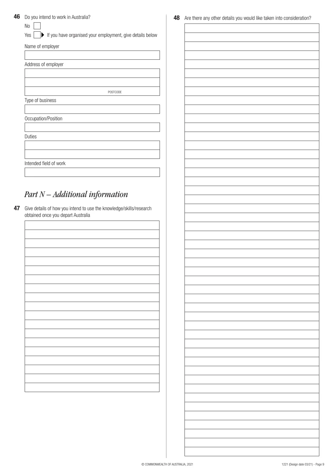 Form 1221 — additional personal particulars (2021) Additional personal particulars information — page 9 of 10