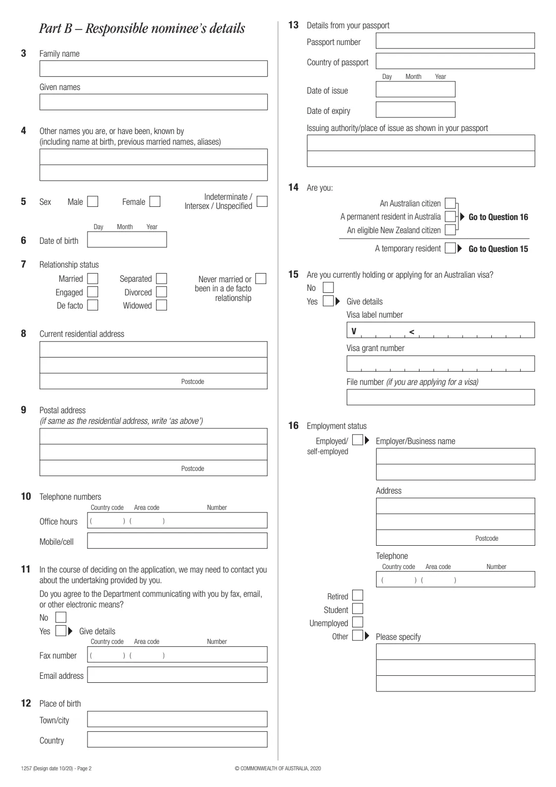 Form 1257 — undertaking declaration for a child visiting Australia (2020) Undertaking declaration — page 2 of 3