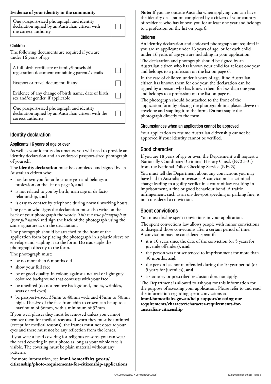 Form 132 — resume Australian citizenship (2026) Application to resume Australian citizenship — page 3 of 16