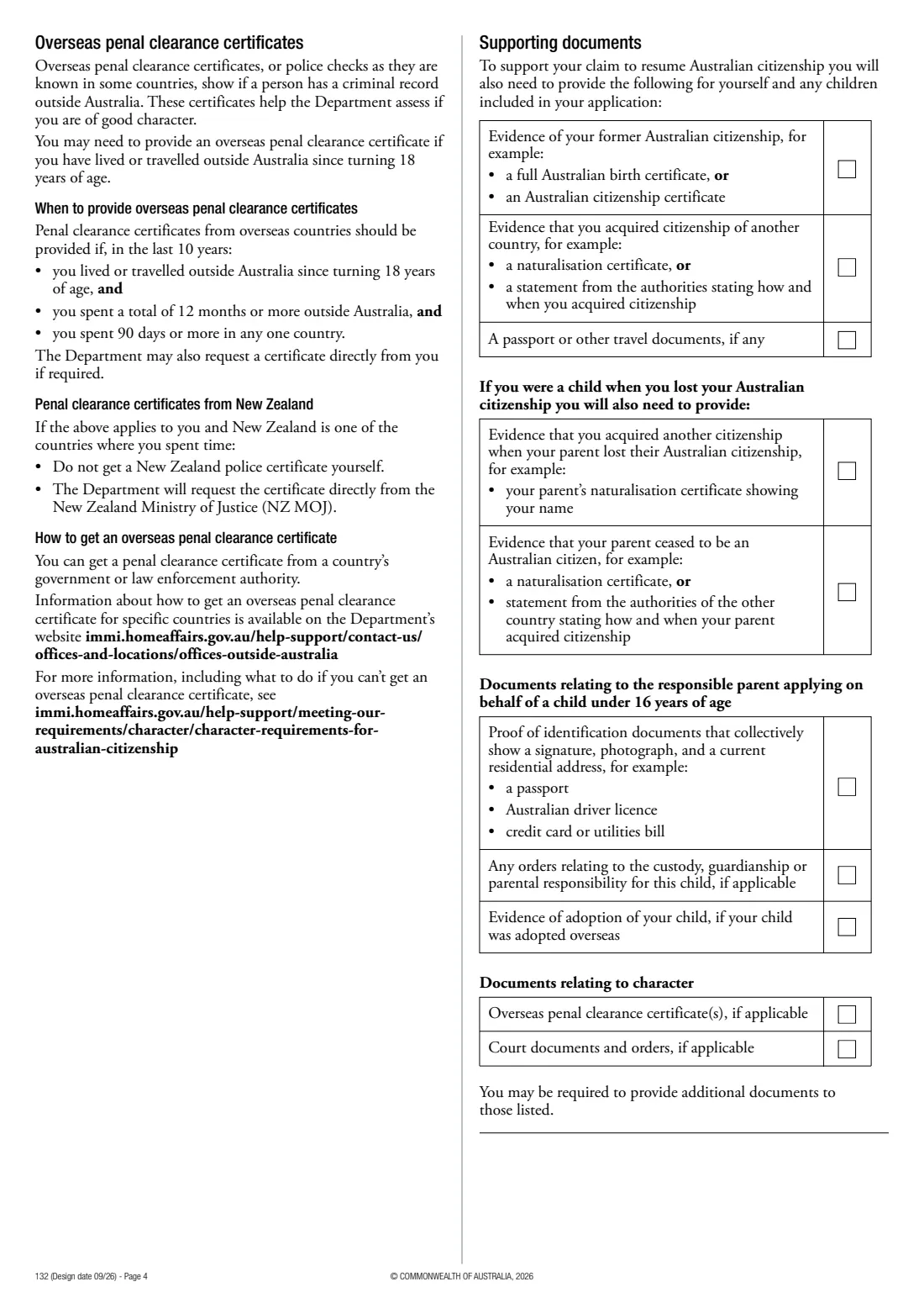Form 132 — resume Australian citizenship (2026) Application to resume Australian citizenship — page 4 of 16