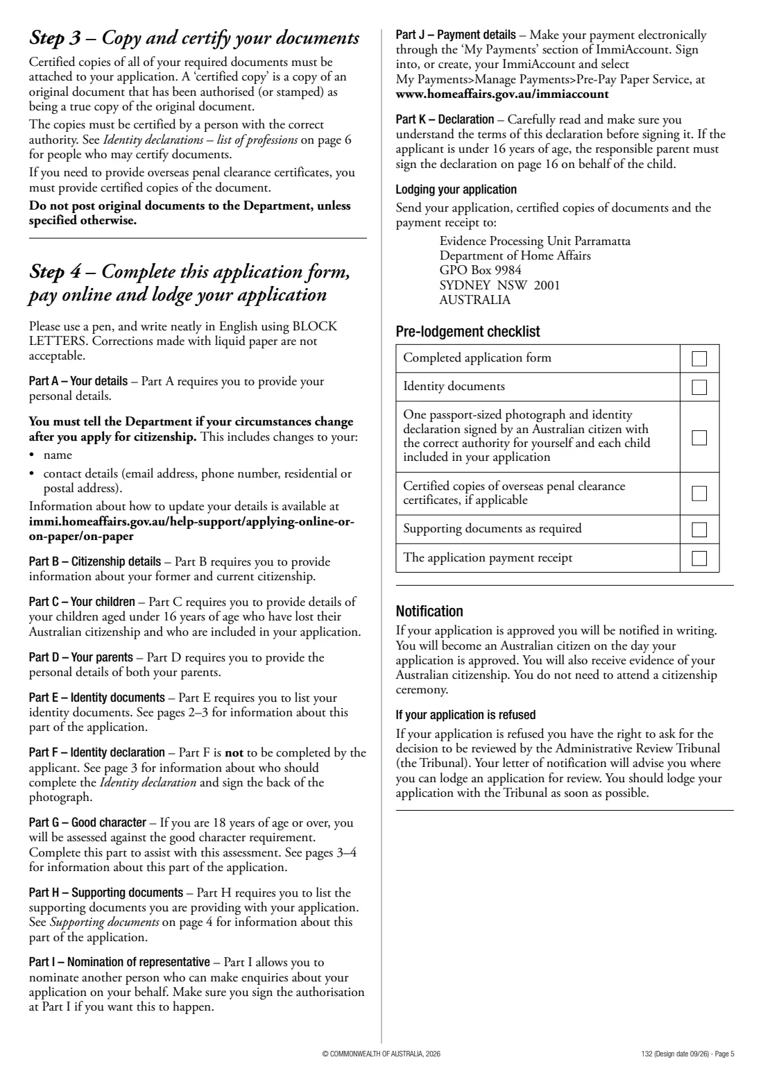 Form 132 — resume Australian citizenship (2026) Application to resume Australian citizenship — page 5 of 16