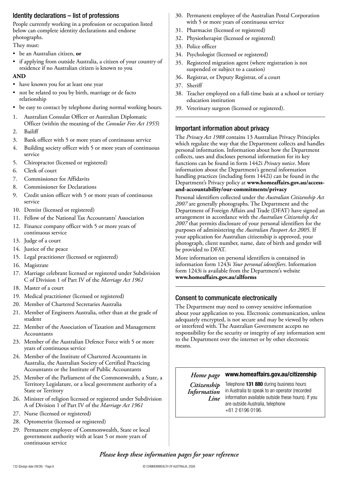 Form 132 — resume Australian citizenship (2026) Application to resume Australian citizenship — page 6 of 16