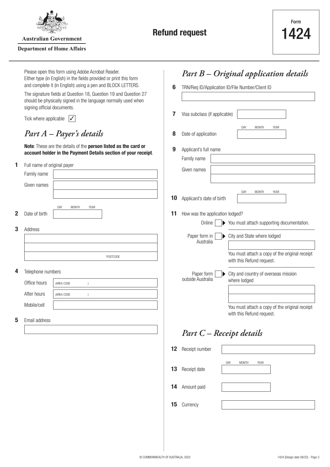 Form 1424 — refund request (2022) Refund request — page 3 of 7