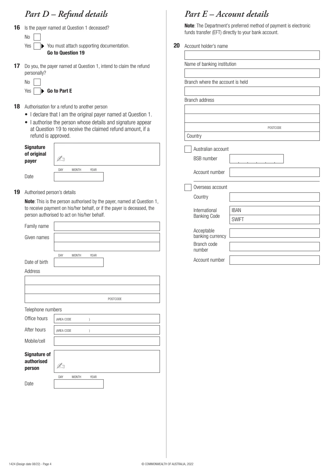 Form 1424 — refund request (2022) Refund request — page 4 of 7