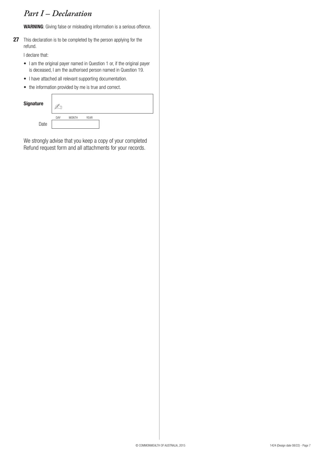 Form 1424 — refund request (2022) Refund request — page 7 of 7