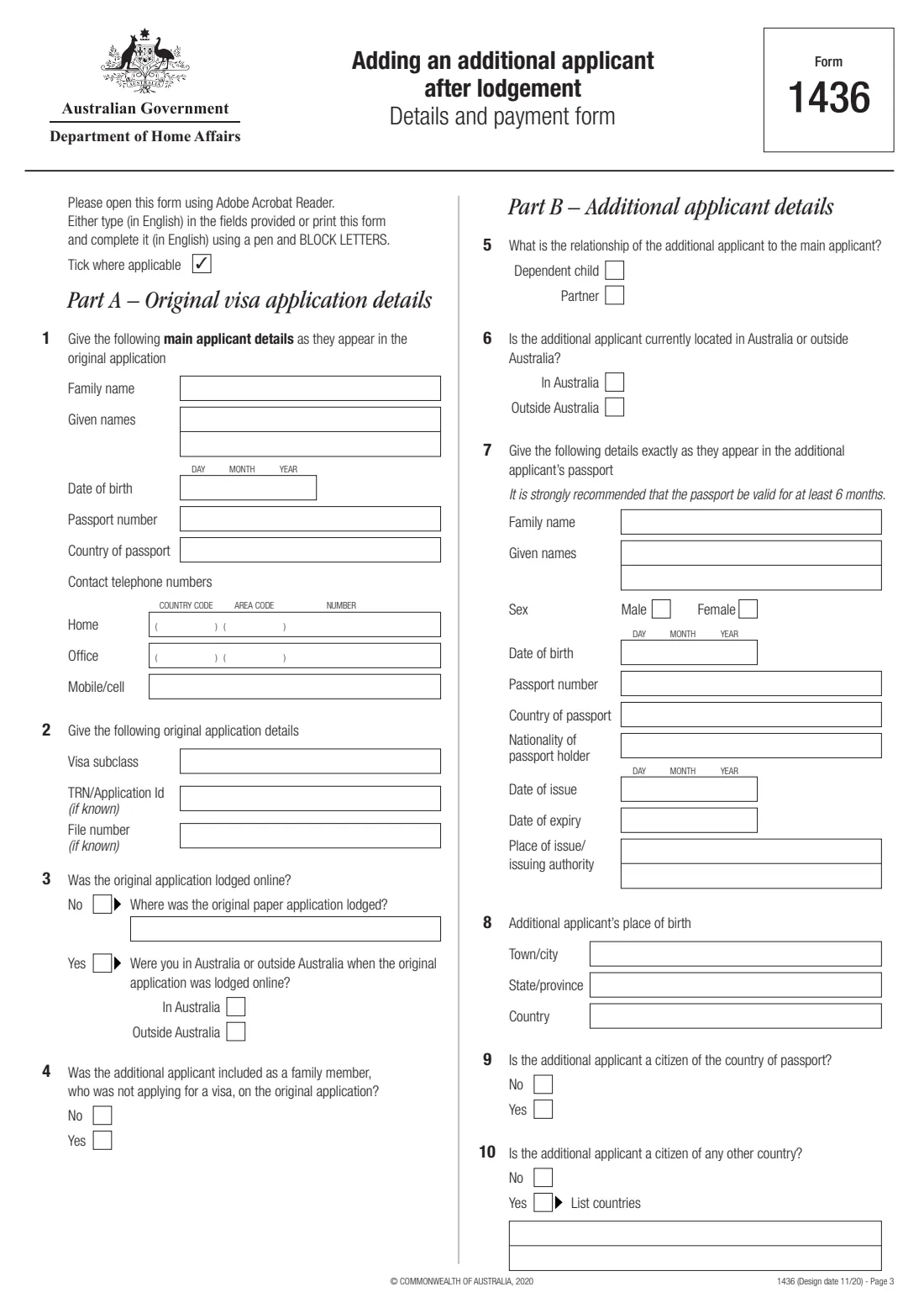 Add an applicant after lodgement (form 1436) (2020) Adding an additional applicant after lodgement - details and payment form — page 3 of 7
