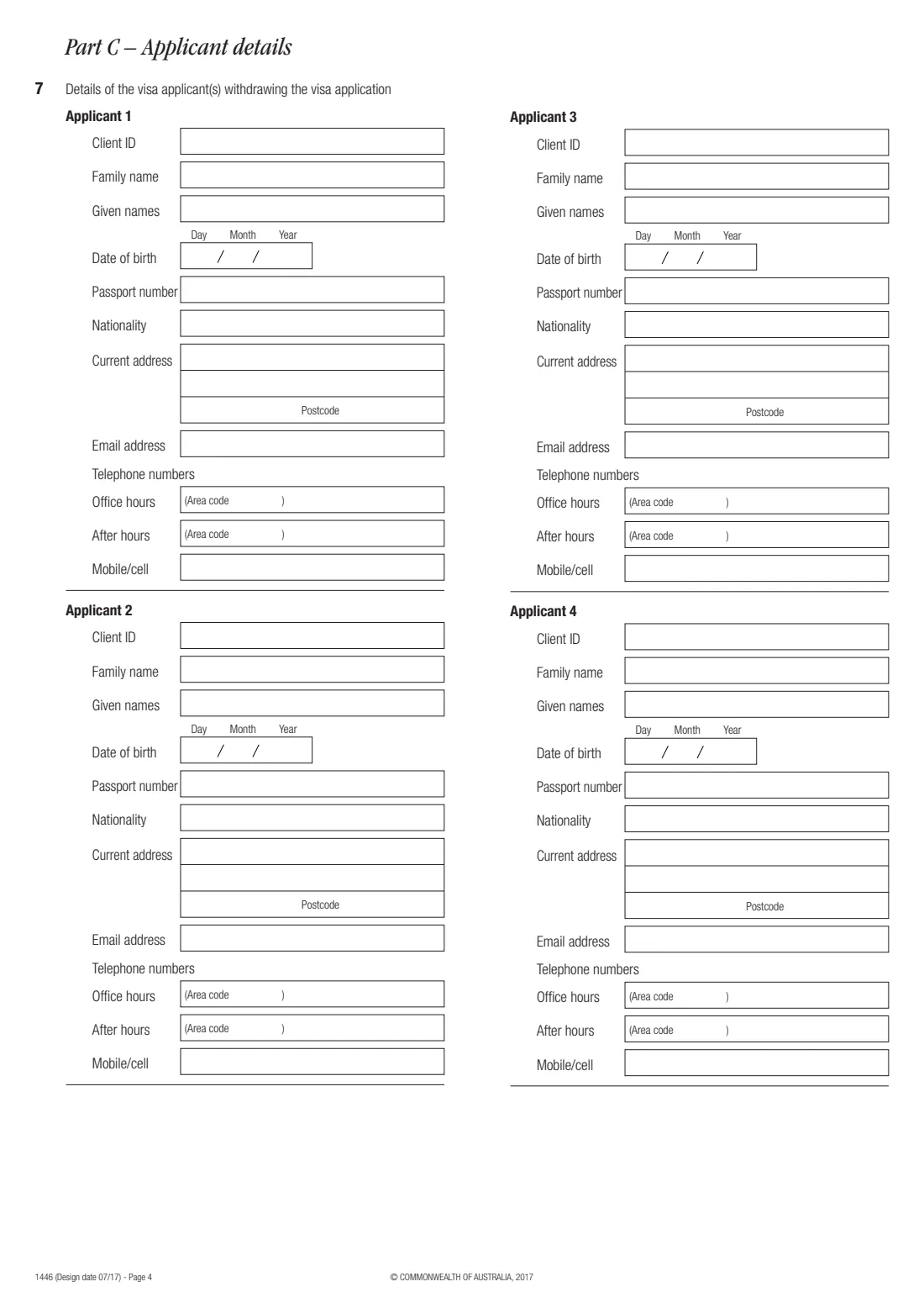 Form 1446 — withdrawal of a visa application (2017) Withdrawal of a visa application — page 4 of 6