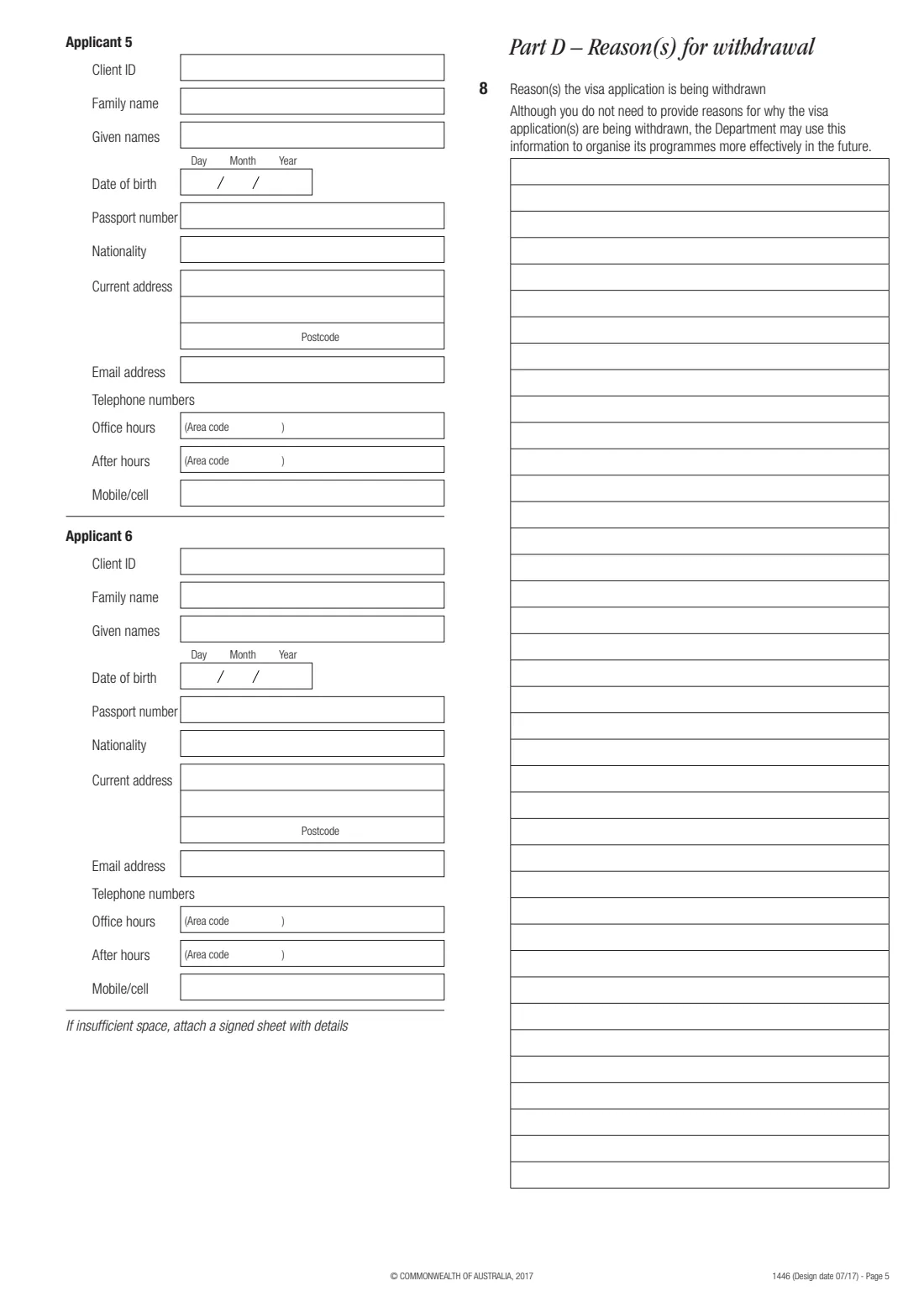 Form 1446 — withdrawal of a visa application (2017) Withdrawal of a visa application — page 5 of 6