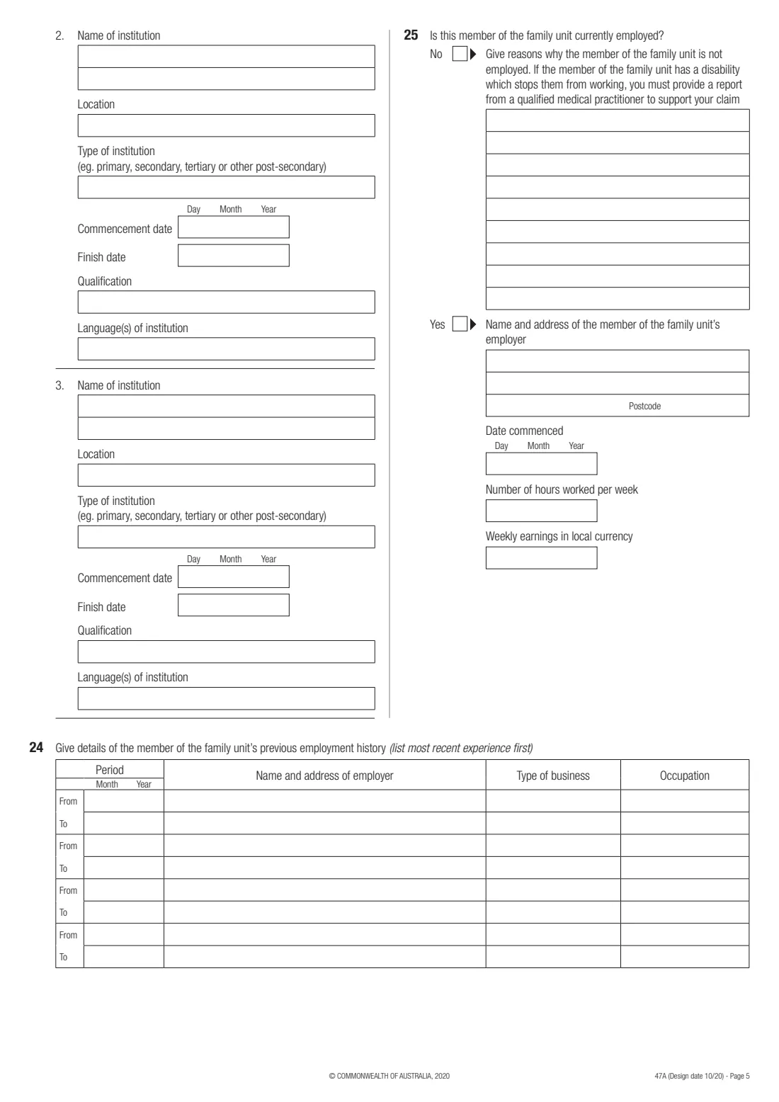 Form 47A — details of a family member aged 18 or over (2020) Details of child or other dependent family member aged 18 years or over — page 5 of 8