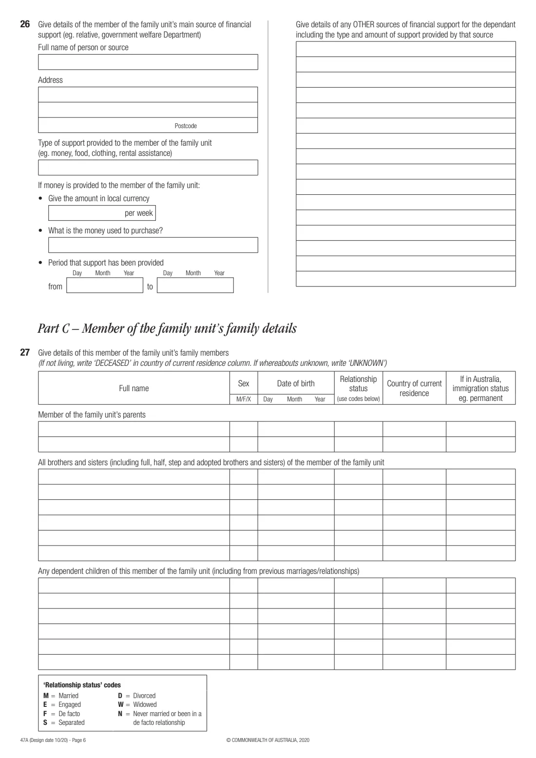 Form 47A — details of a family member aged 18 or over (2020) Details of child or other dependent family member aged 18 years or over — page 6 of 8