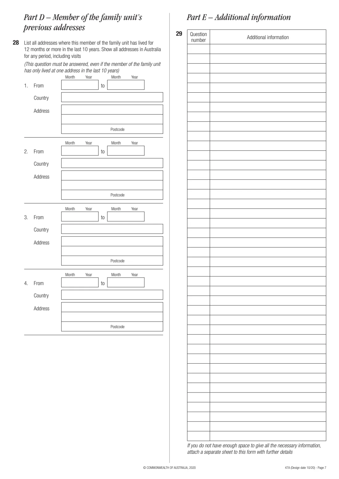 Form 47A — details of a family member aged 18 or over (2020) Details of child or other dependent family member aged 18 years or over — page 7 of 8