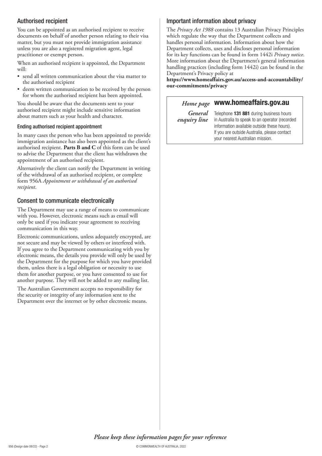 Form 956 — appoint a migration agent, lawyer or exempt person (2022) Appointment of a registered migration agent, legal practitioner or exempt person — page 2 of 6
