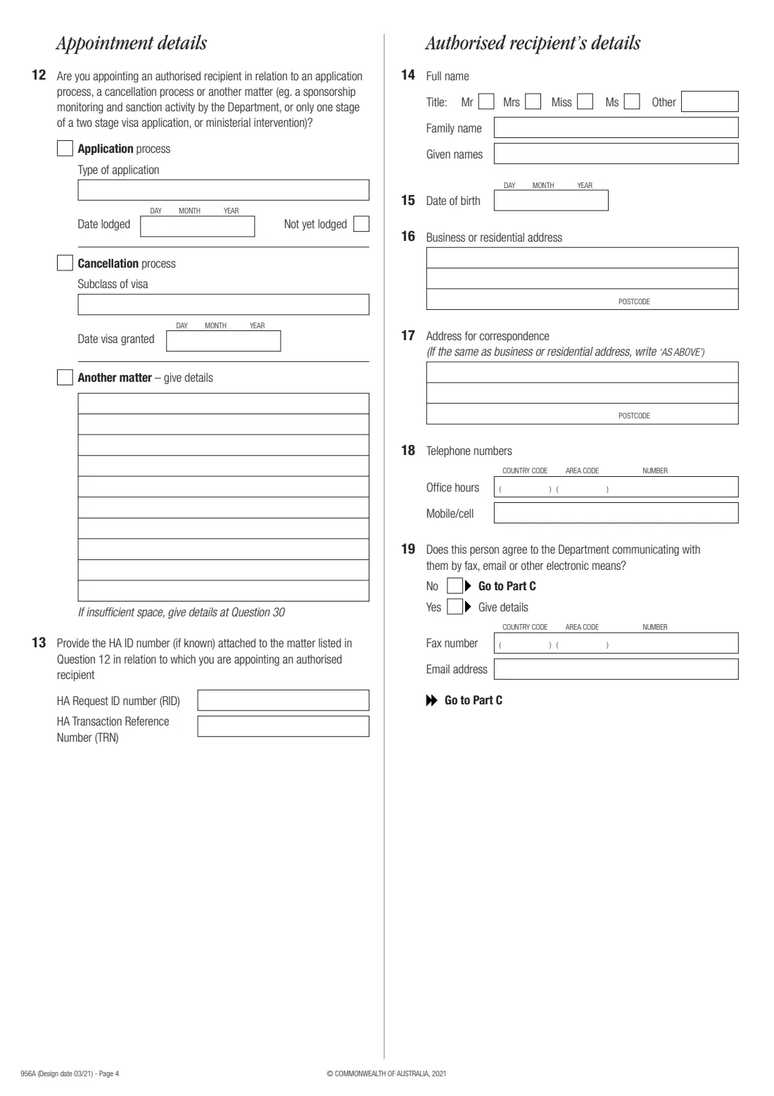 Appoint or withdraw an authorised recipient (Form 956A) (2021) Appointment or withdrawal of an authorised recipient — page 4 of 7