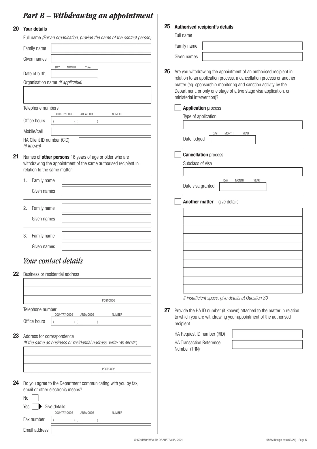 Appoint or withdraw an authorised recipient (Form 956A) (2021) Appointment or withdrawal of an authorised recipient — page 5 of 7