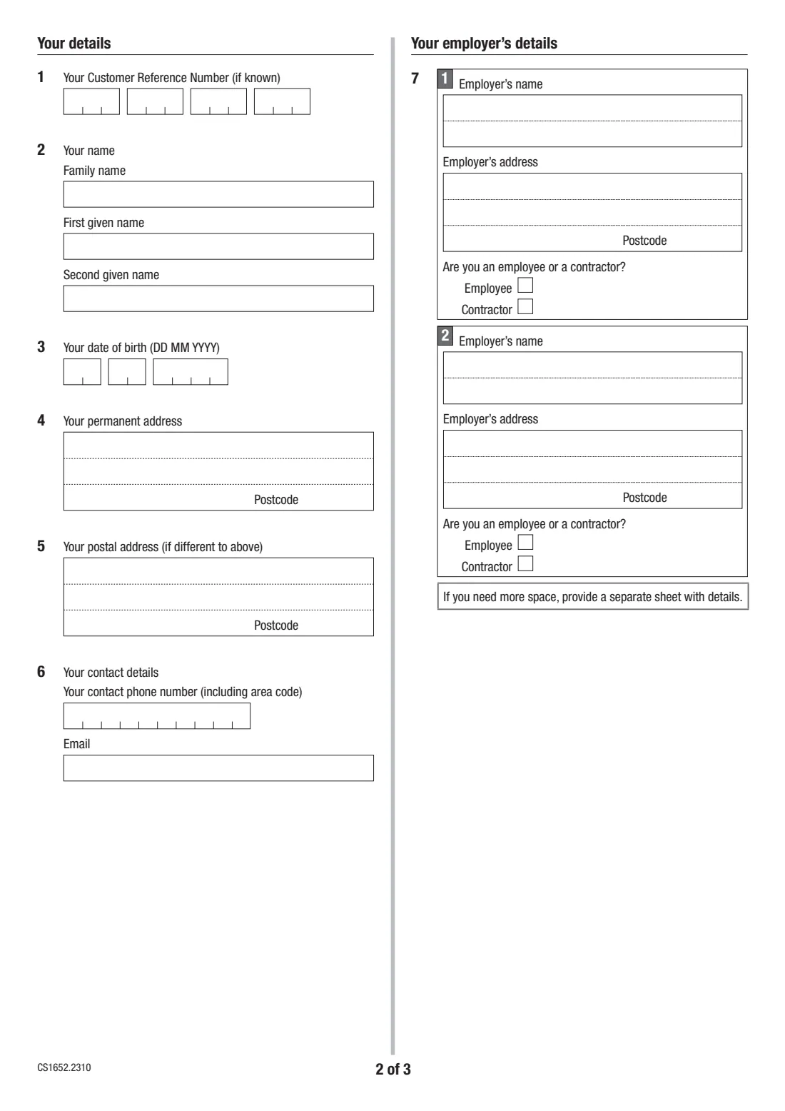 Stop child support deductions from wages (CS1652) (2023) Application to stop deductions from salary or wages — page 2 of 3