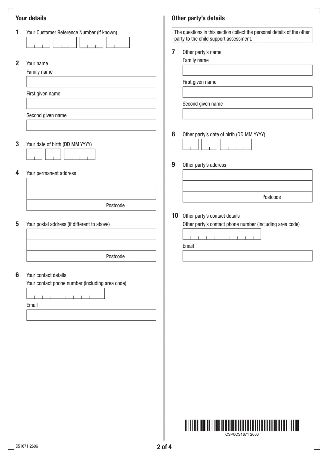End a child support assessment (CS1671) (2026) Ending a child support assessment — page 2 of 4