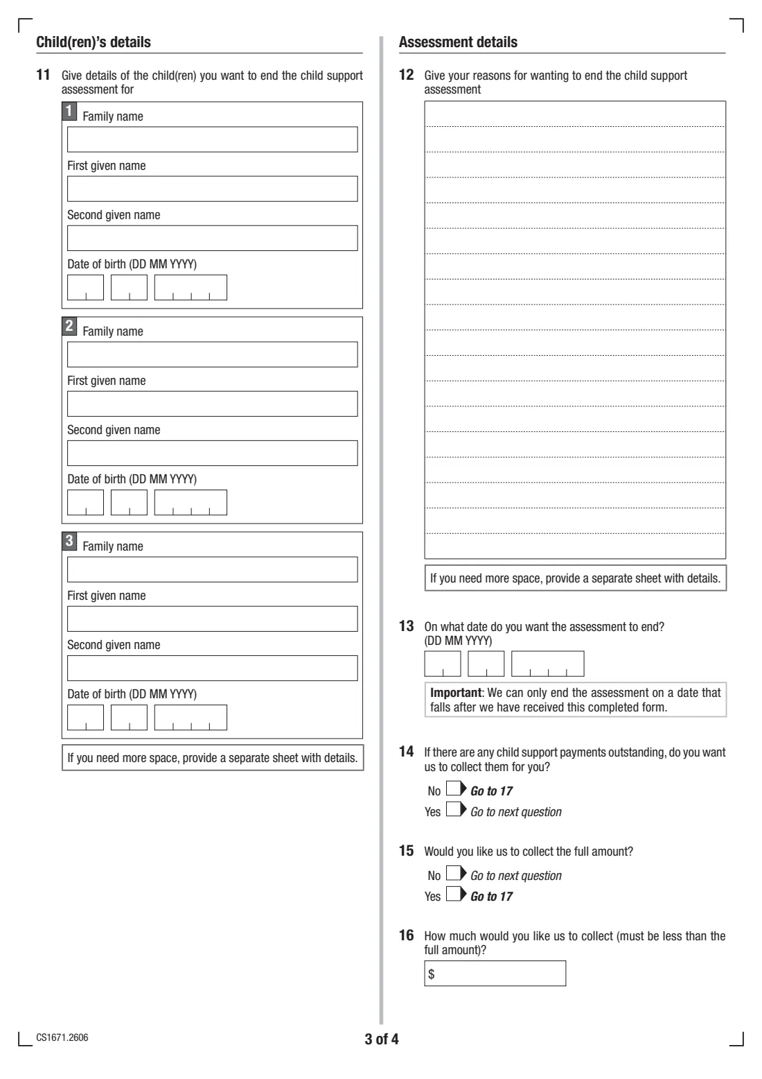 End a child support assessment (CS1671) (2026) Ending a child support assessment — page 3 of 4