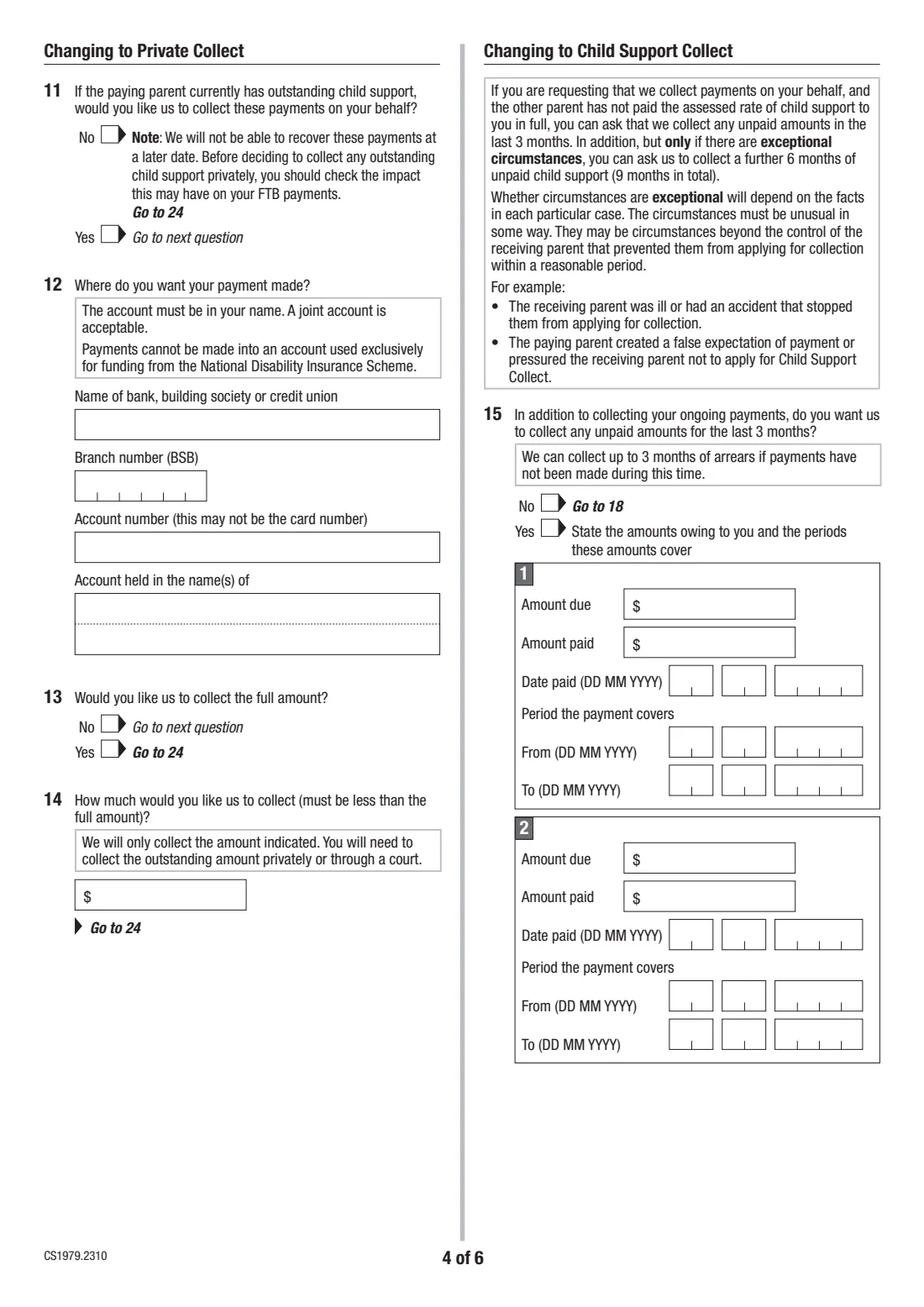 Change child support collection method (CS1979) (2023) Request to change payment collection method (Child Support) — page 4 of 6