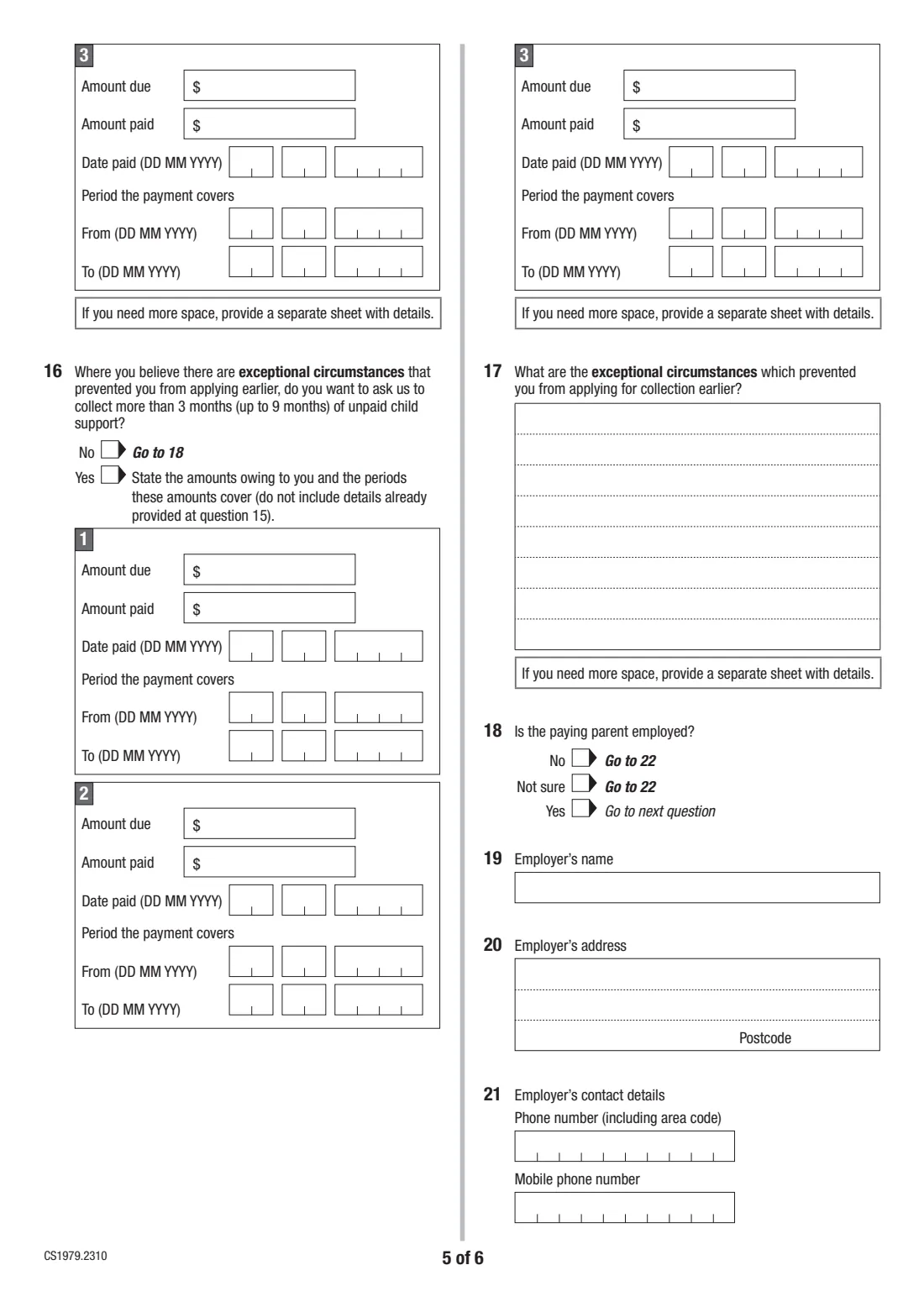 Change child support collection method (CS1979) (2023) Request to change payment collection method (Child Support) — page 5 of 6