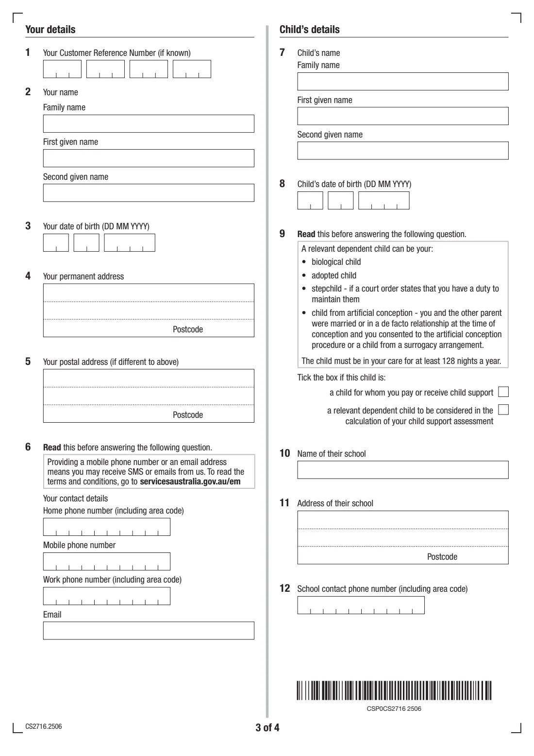 Extend child support past 18 for school (CS2716) (2025) Child older than 18 in full-time secondary education — page 3 of 4