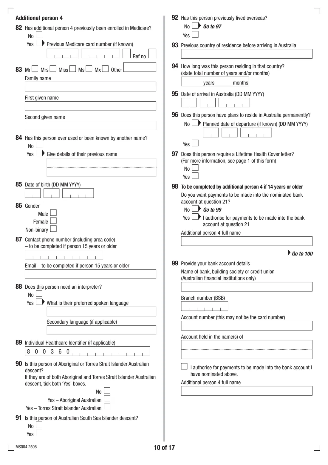 Medicare enrolment form (MS004) (2025) Medicare enrolment form — page 10 of 17