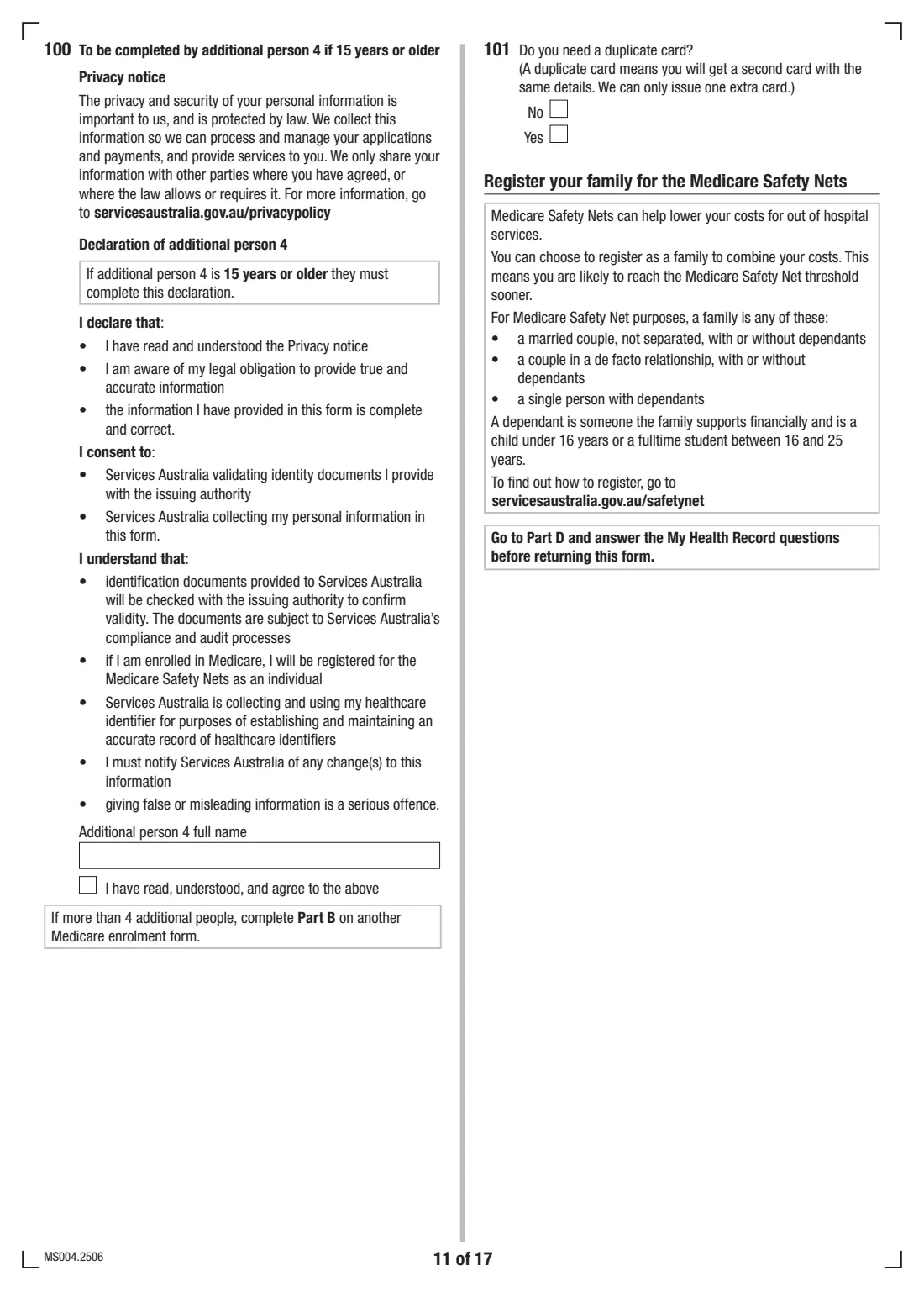 Medicare enrolment form (MS004) (2025) Medicare enrolment form — page 11 of 17